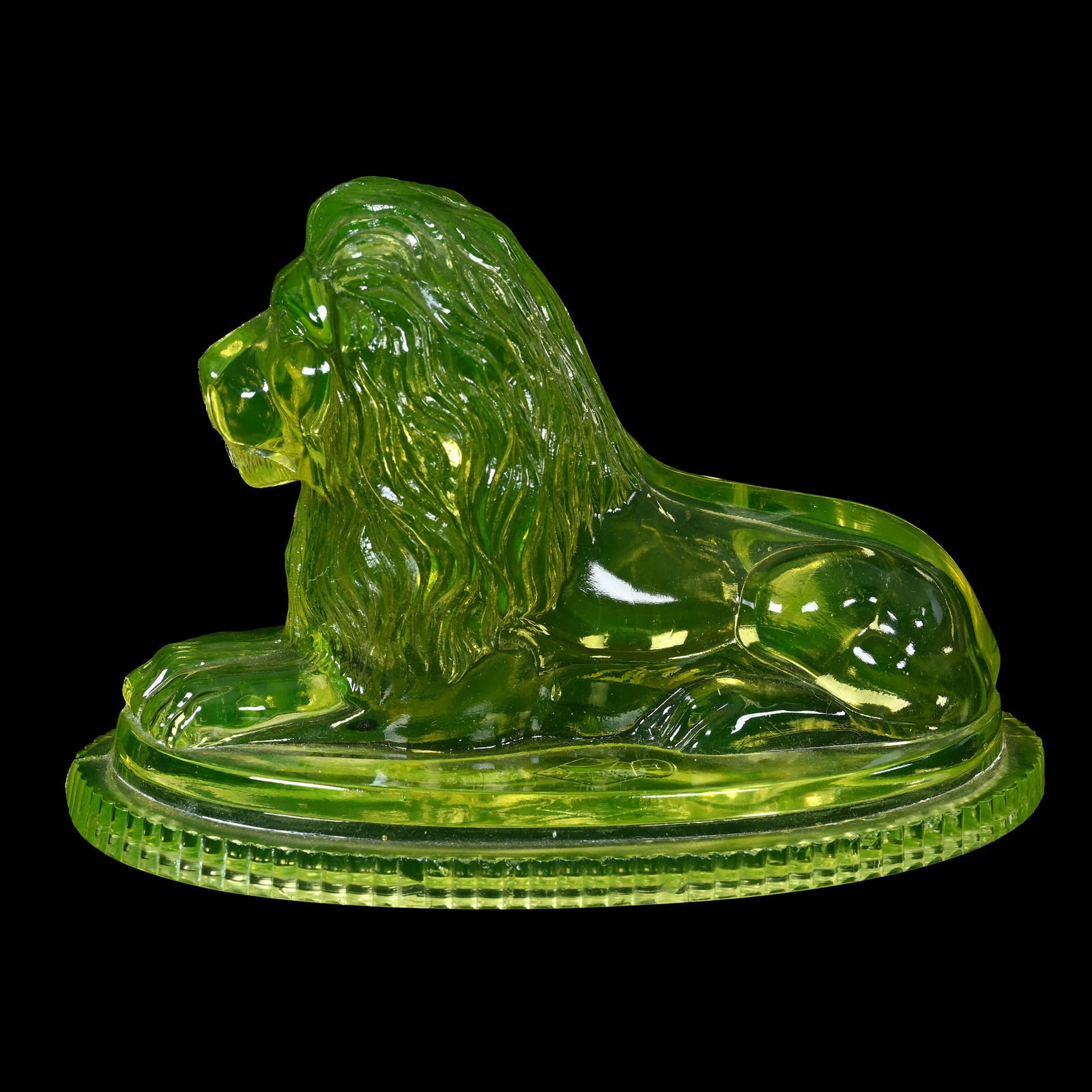 Figural Lion Paperweight, Solid Vaseline Glass (1 of 8)