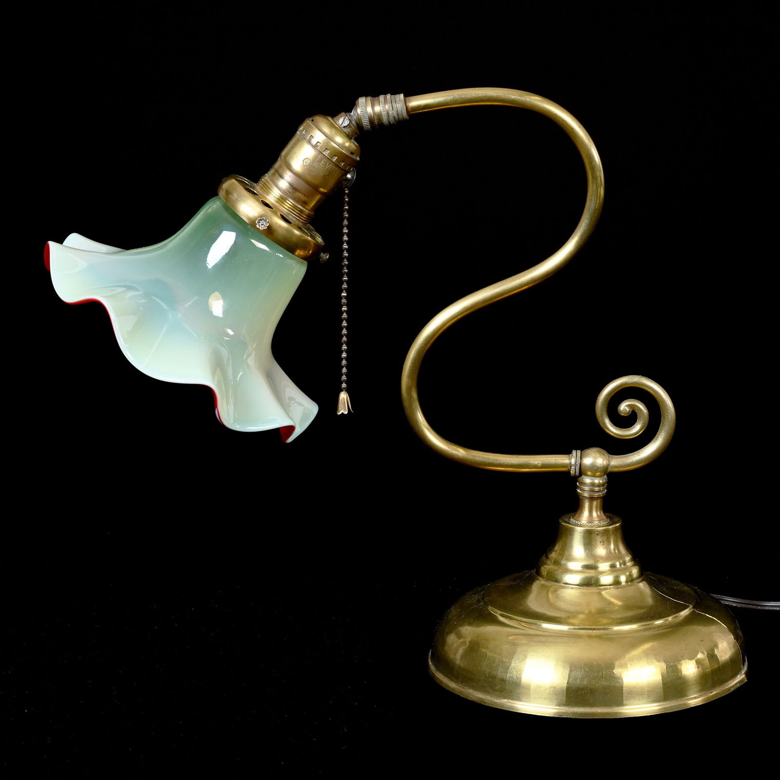 Desk Lamp, Weighted Brass Base, Art Glass Shade (1 of 7)