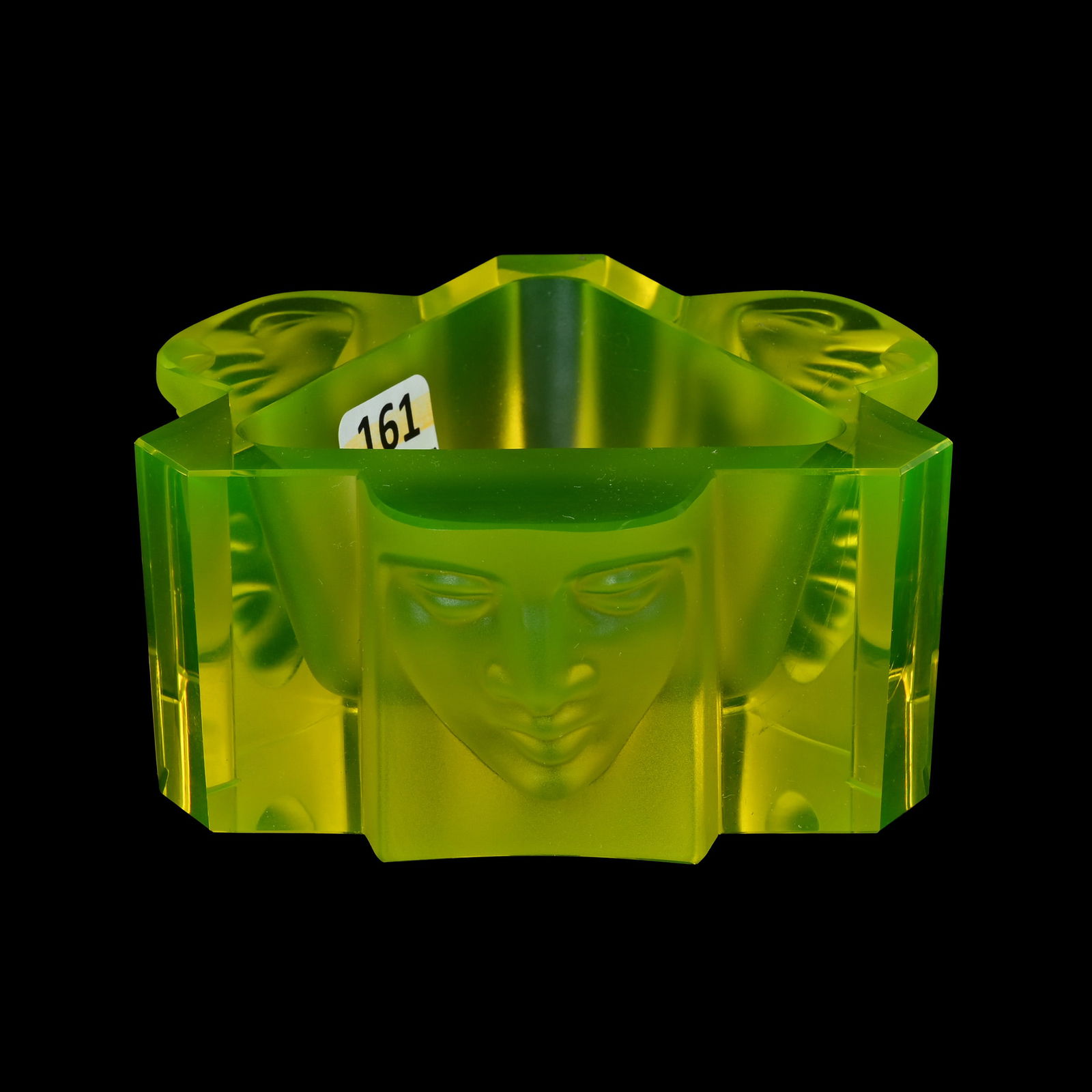 Ash Tray, Solid Vaseline Art Glass, Three Sides (1 of 4)