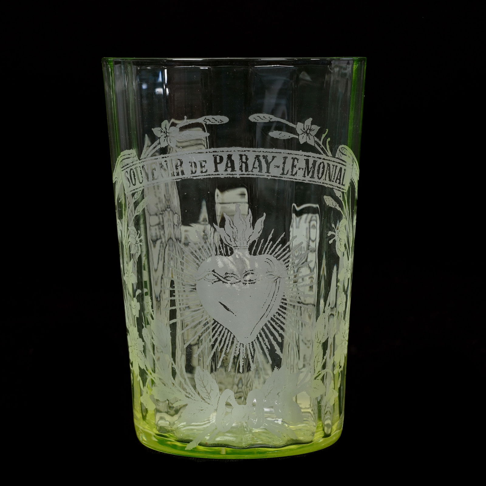 Tumbler, Solid Vaseline Art Glass, French Souvenir (1 of 4)
