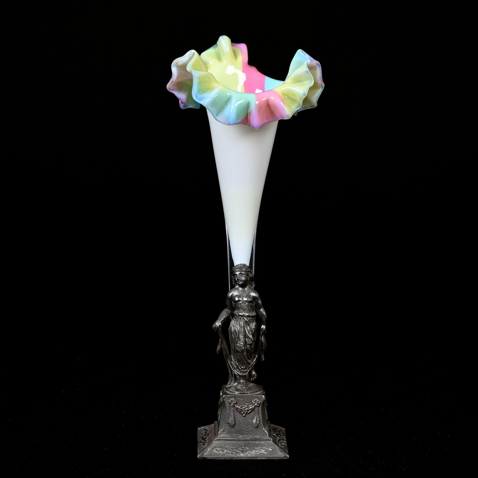 Trumpet Vase, Cased Rainbow Art Glass (1 of 4)