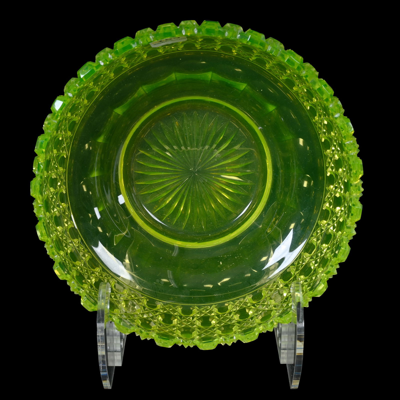 Bowl, Brilliant Period Cut Glass, Solid Vaseline Glass (1 of 5)