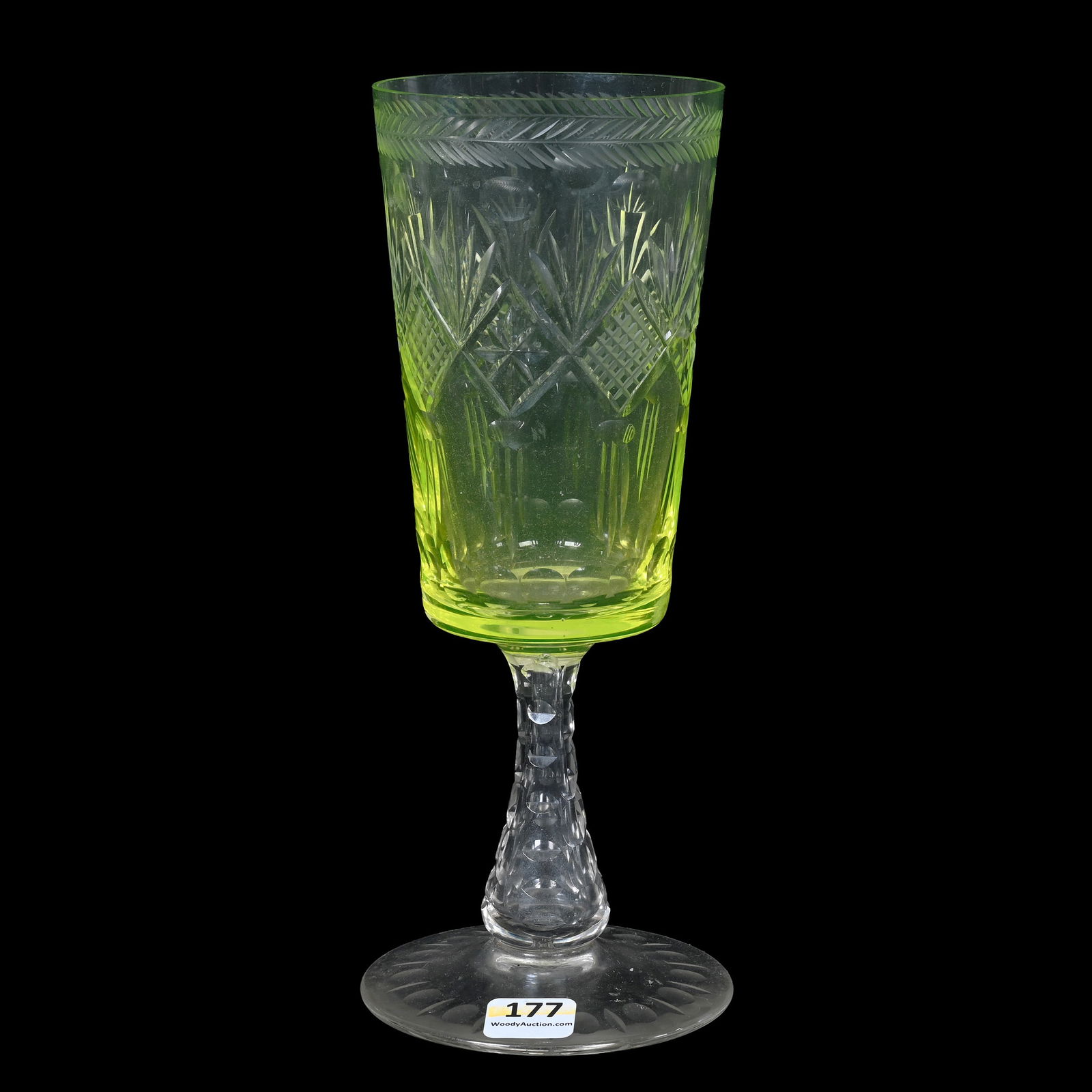 Goblet, Solid Vaseline Body, Geometric Cut Design (1 of 4)