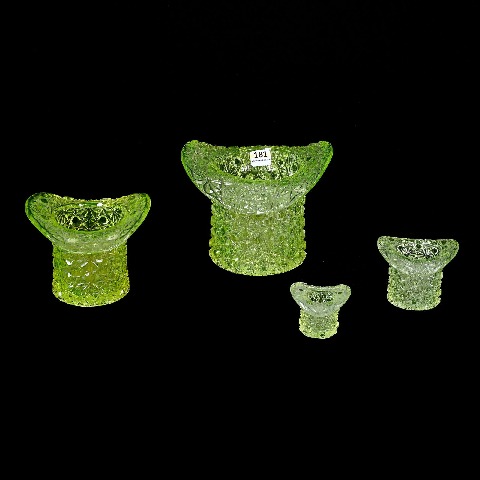 (4) Hat Shaped Vases, Vaseline Glass (1 of 3)