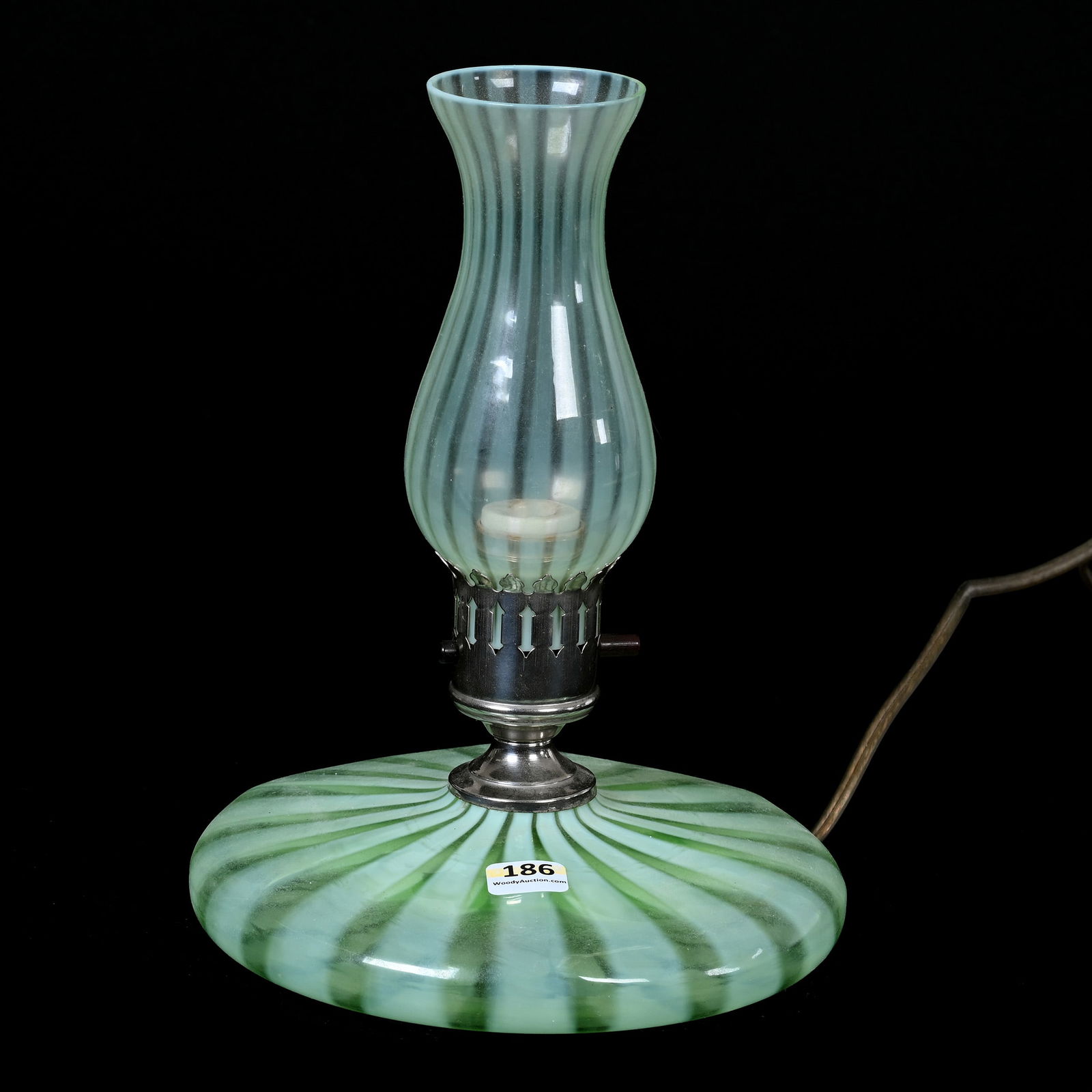 Lamp By Fenton, Uranium Green Opalescent Stripe (1 of 4)