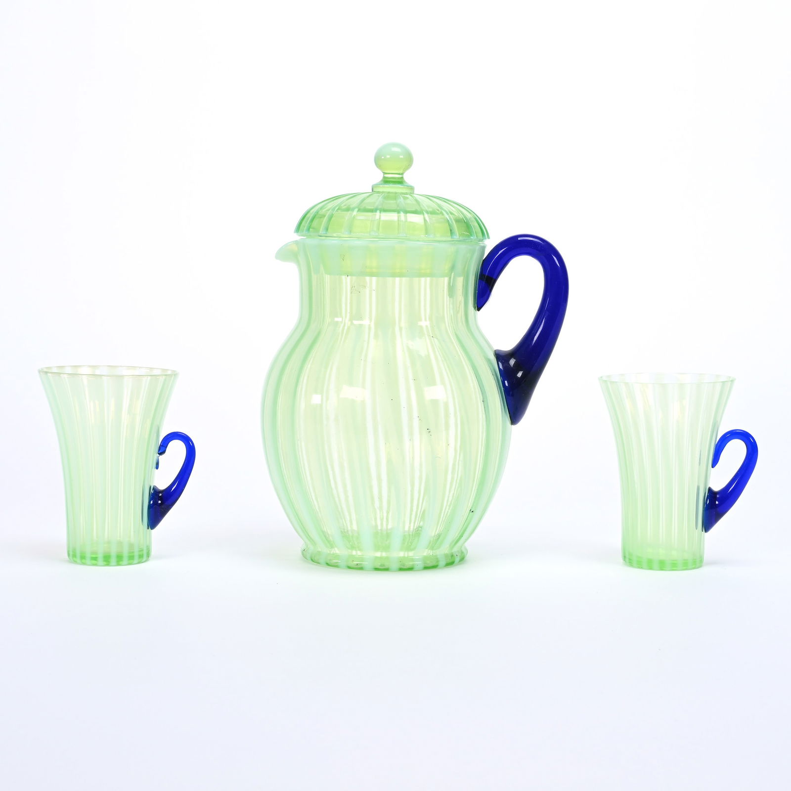 Water Set, Uranium Green Opal Stripe By Fenton (1 of 6)