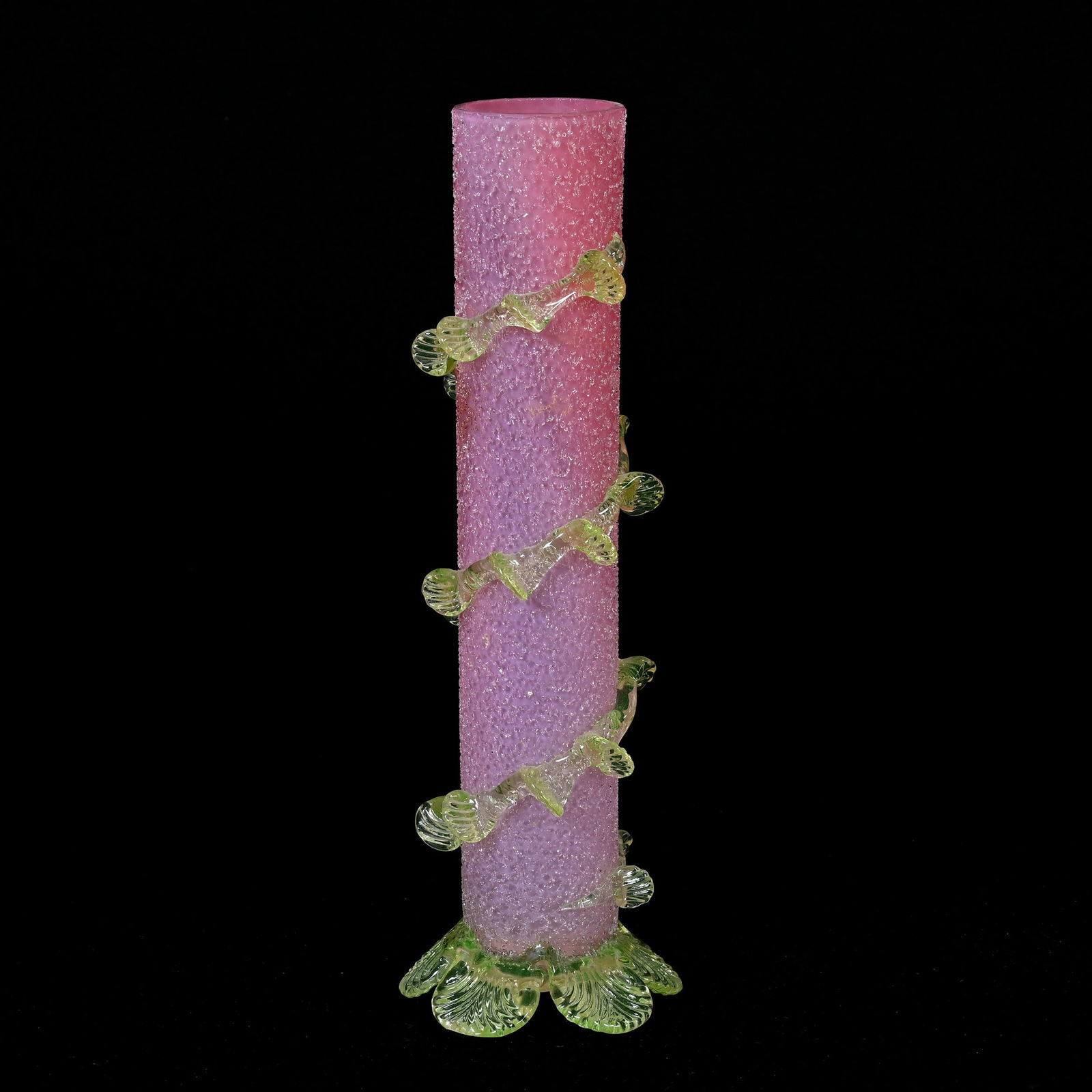 Cylinder Vase, Pink Cased Overshot Art Glass (1 of 5)