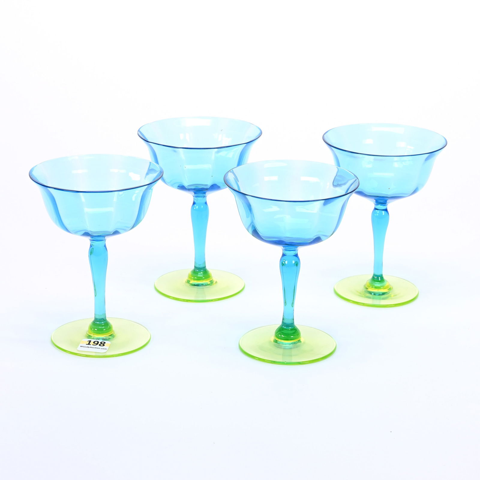 (4) Champagne Stems, Vaseline & Blue Art Glass (1 of 4)