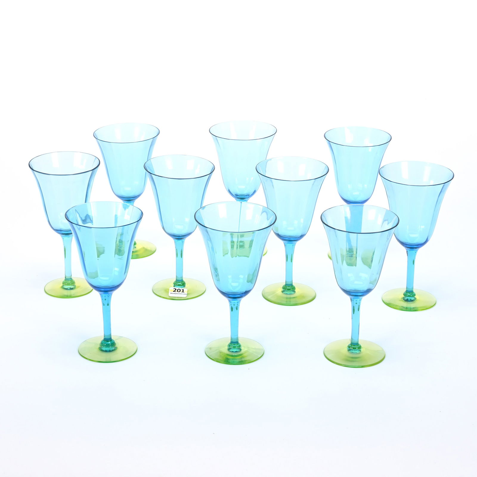 (10) Goblets, Vaseline And Blue Art Glass (1 of 4)