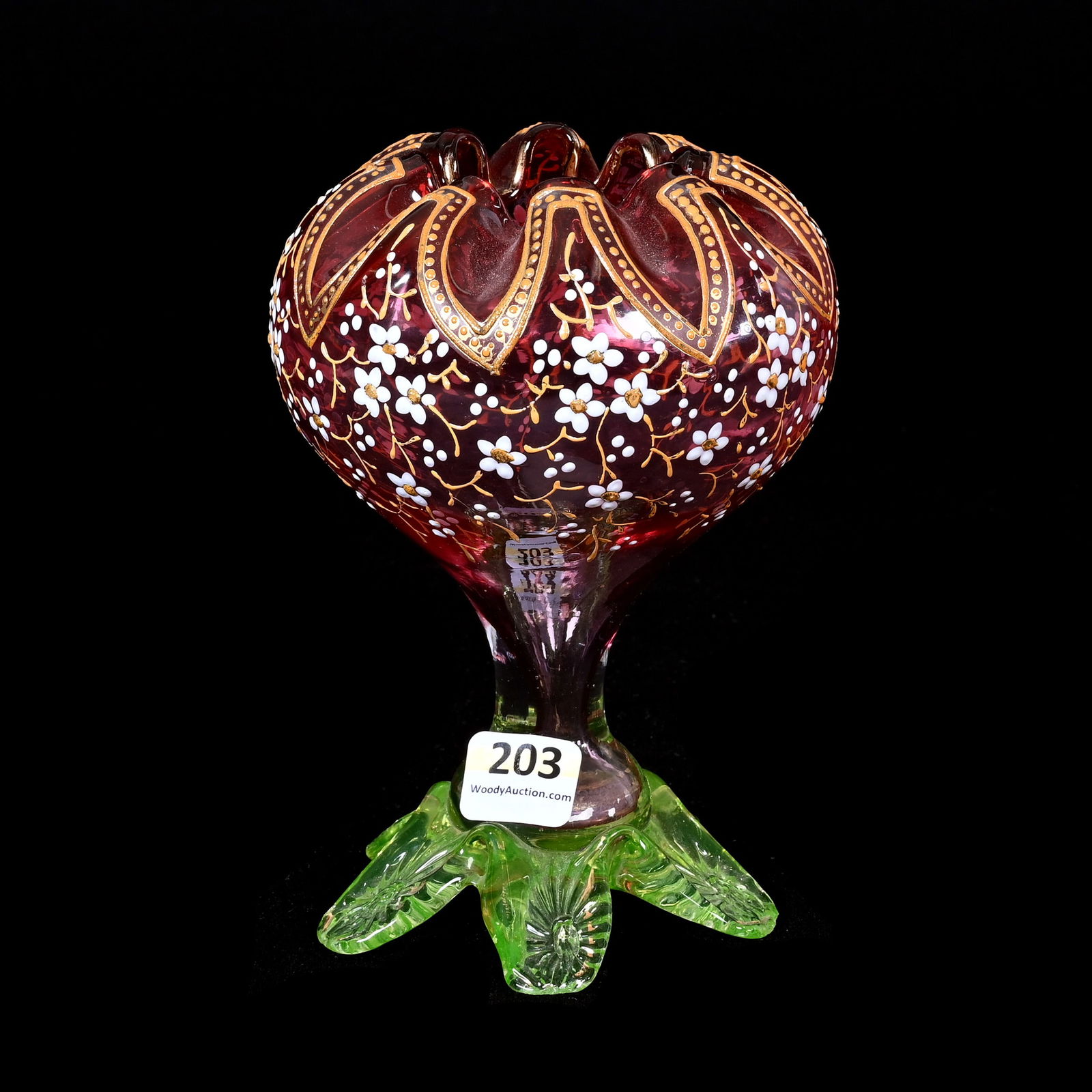 Footed Rose Bowl, Cased Cranberry Art Glass (1 of 5)