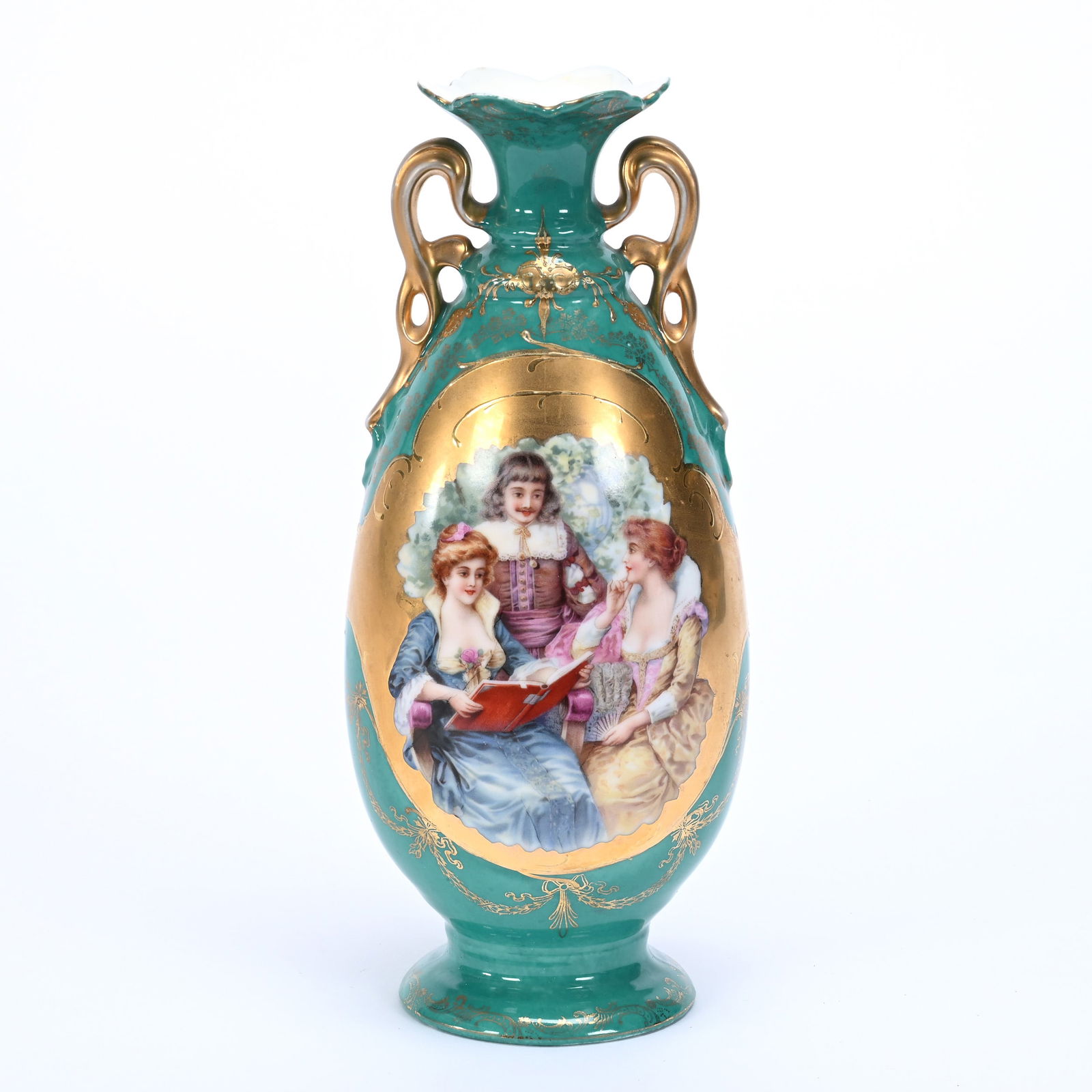 Pedestal Vase Marked Prov Saxe, Two Handles (1 of 3)