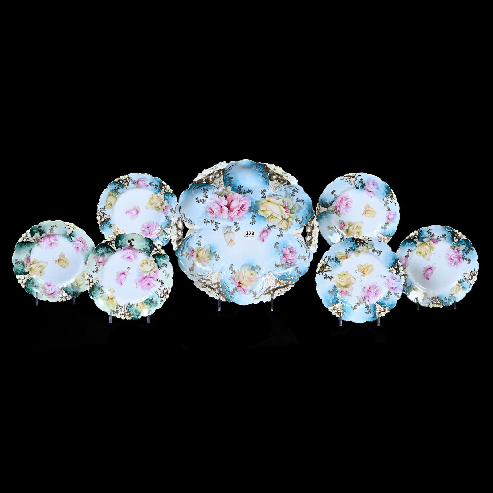 Cake Set, Unmarked Prussia, Lily Mold (1 of 6)