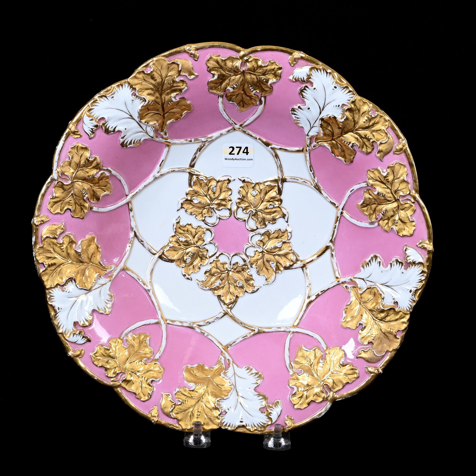 Bowl Marked Meissen (Blue Crossed Swords): Bowl Marked Meissen (Blue Crossed Swords), 11", Pink And White Tones, Gold Leaf And Branch Design, Texas Private Collection.