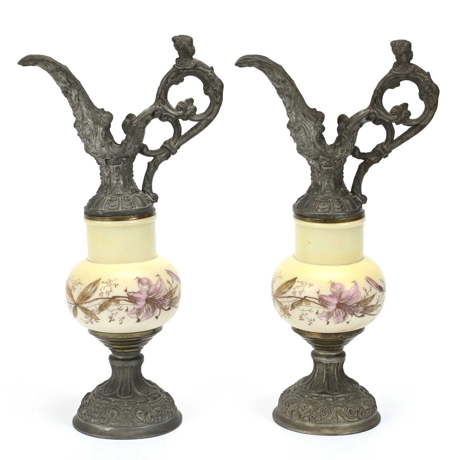 Pair Pedestal Ewers, Unmarked Wave Crest (1 of 3)