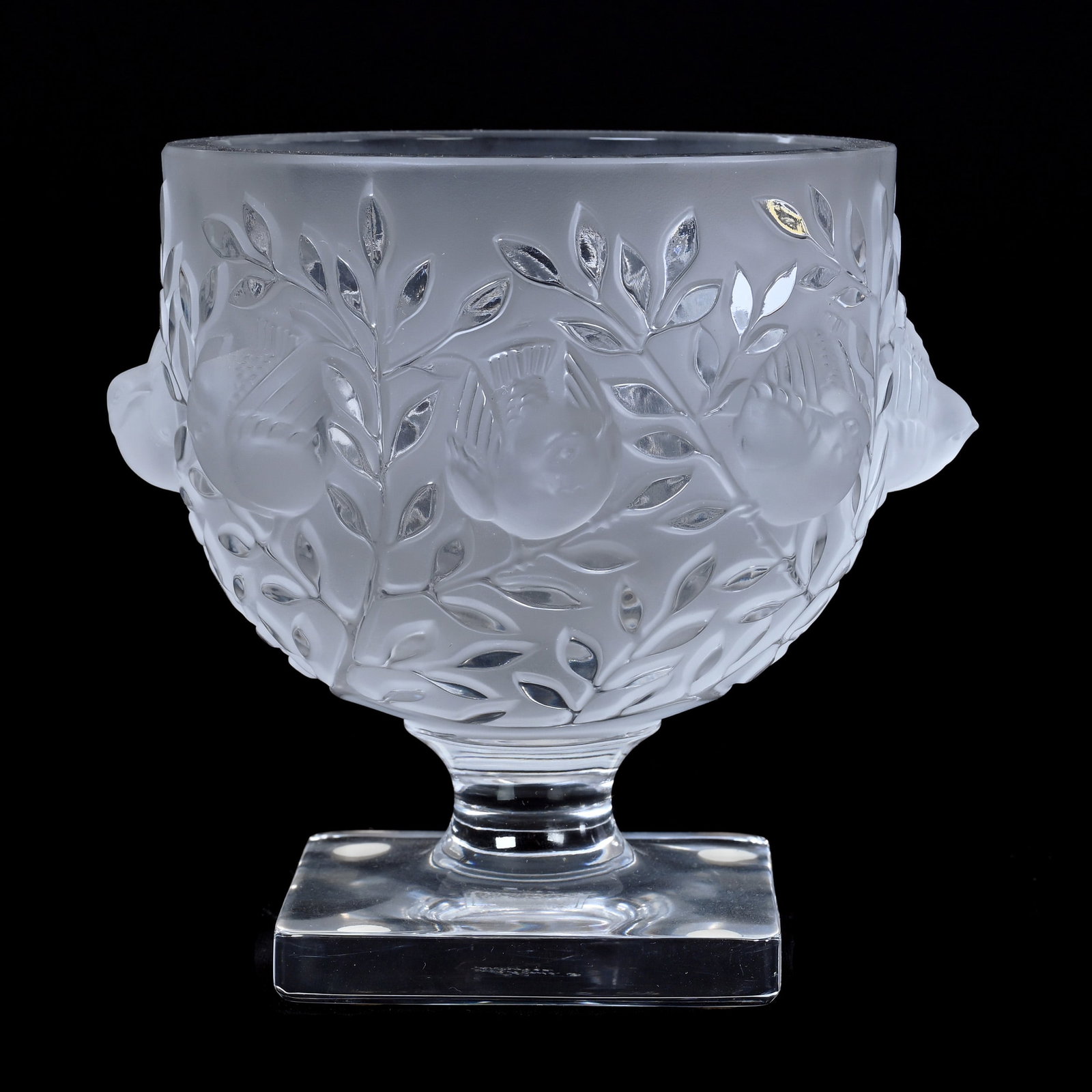 Pedestal Vase Marked Lalique France: Pedestal Vase Marked Lalique France, 5.25" x 5", Elizabeth Pattern, Texas Private Collection.