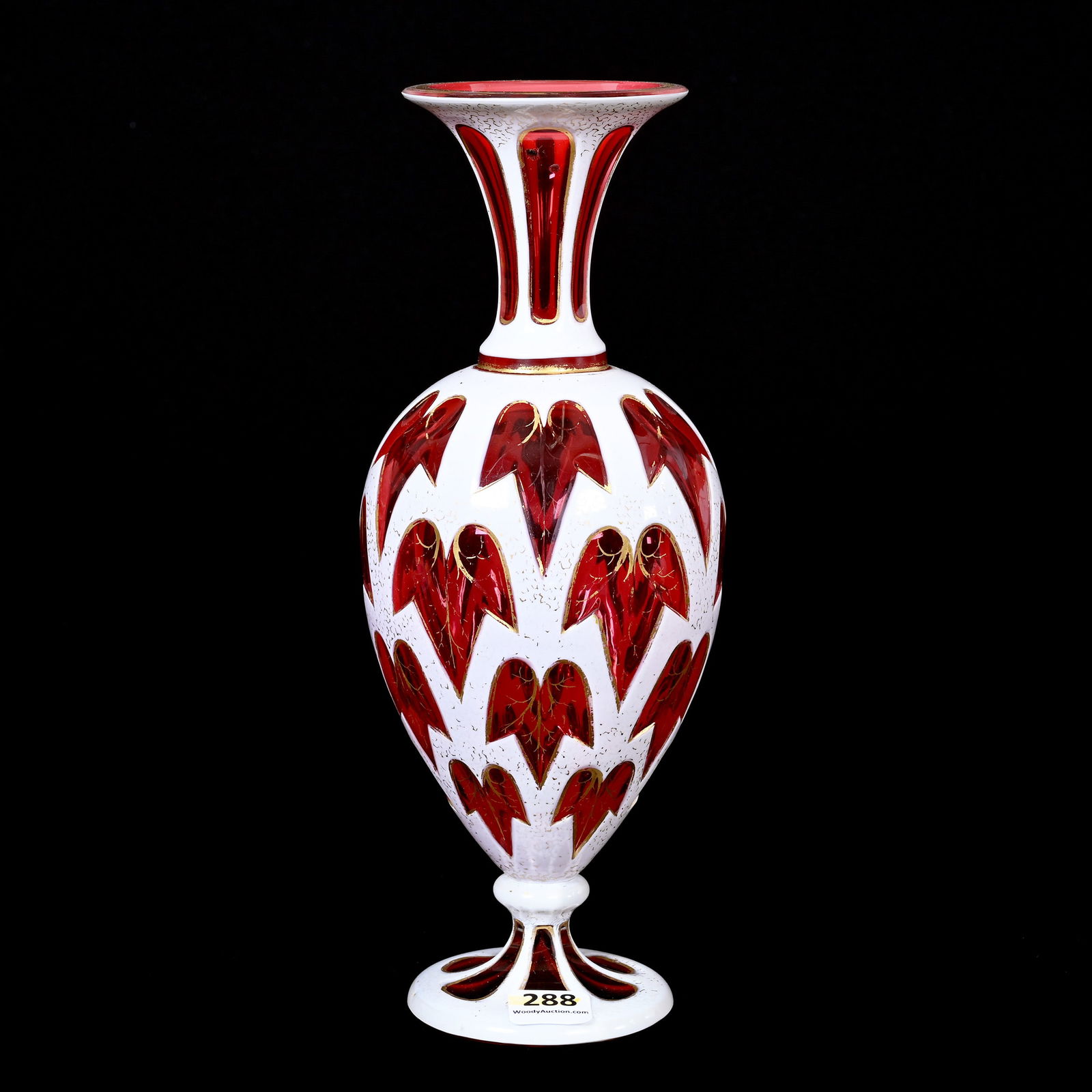 Pedestal Vase, Cranberry Bohemian Art Glass (1 of 4)