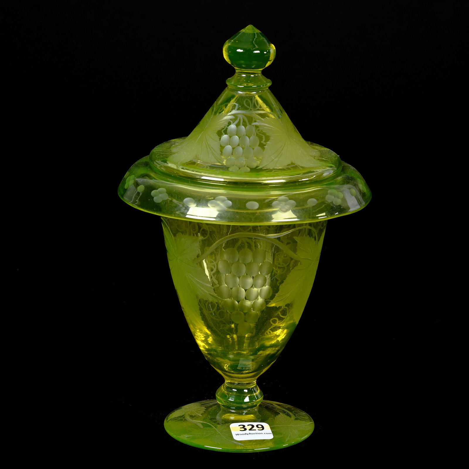 Pedestal Covered Jar, ABCG, Solid Vaseline Glass (1 of 4)
