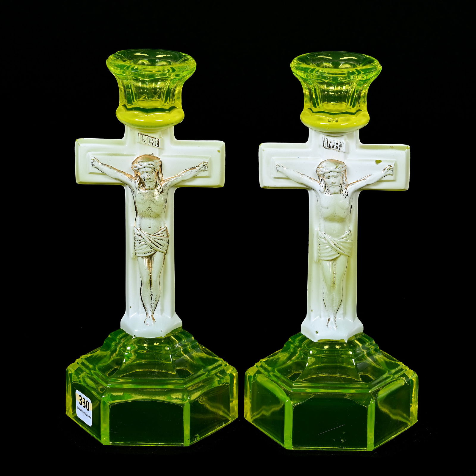 Pair Crucifix Candlesticks, Solid Canary Yellow (1 of 5)
