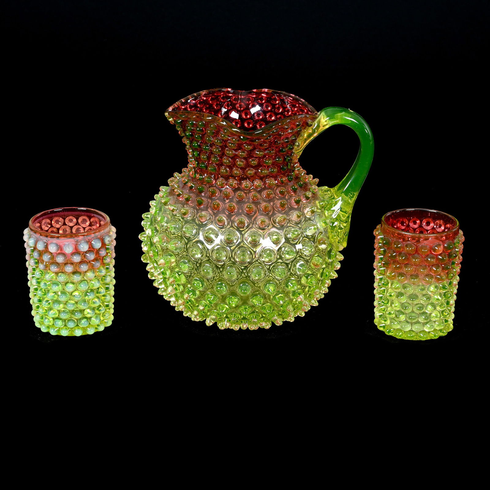 Water Set, Hobbs-Brockunier Rubina Verde Hobnail (1 of 4)