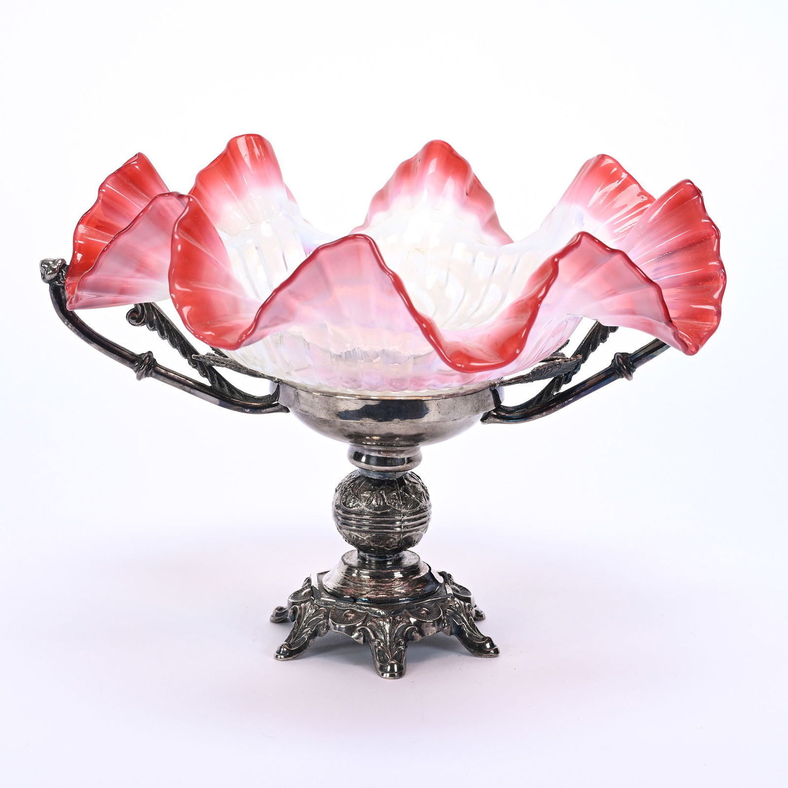 Victorian Brides Basket, Cranberry Opalescent (1 of 4)