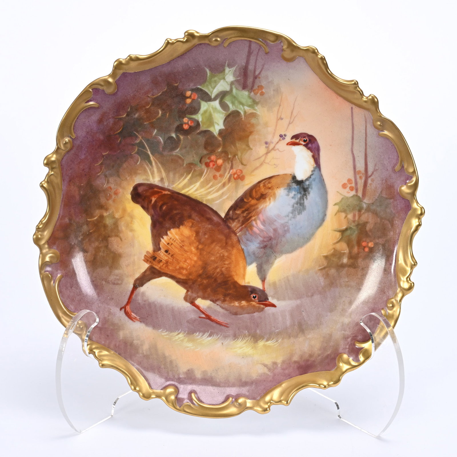 Charger Marked B&H Limoges: Charger Marked B&H Limoges, 12.25", Game Bird Scenic Decor, Gold Trim, Estate Of Ray Callander.