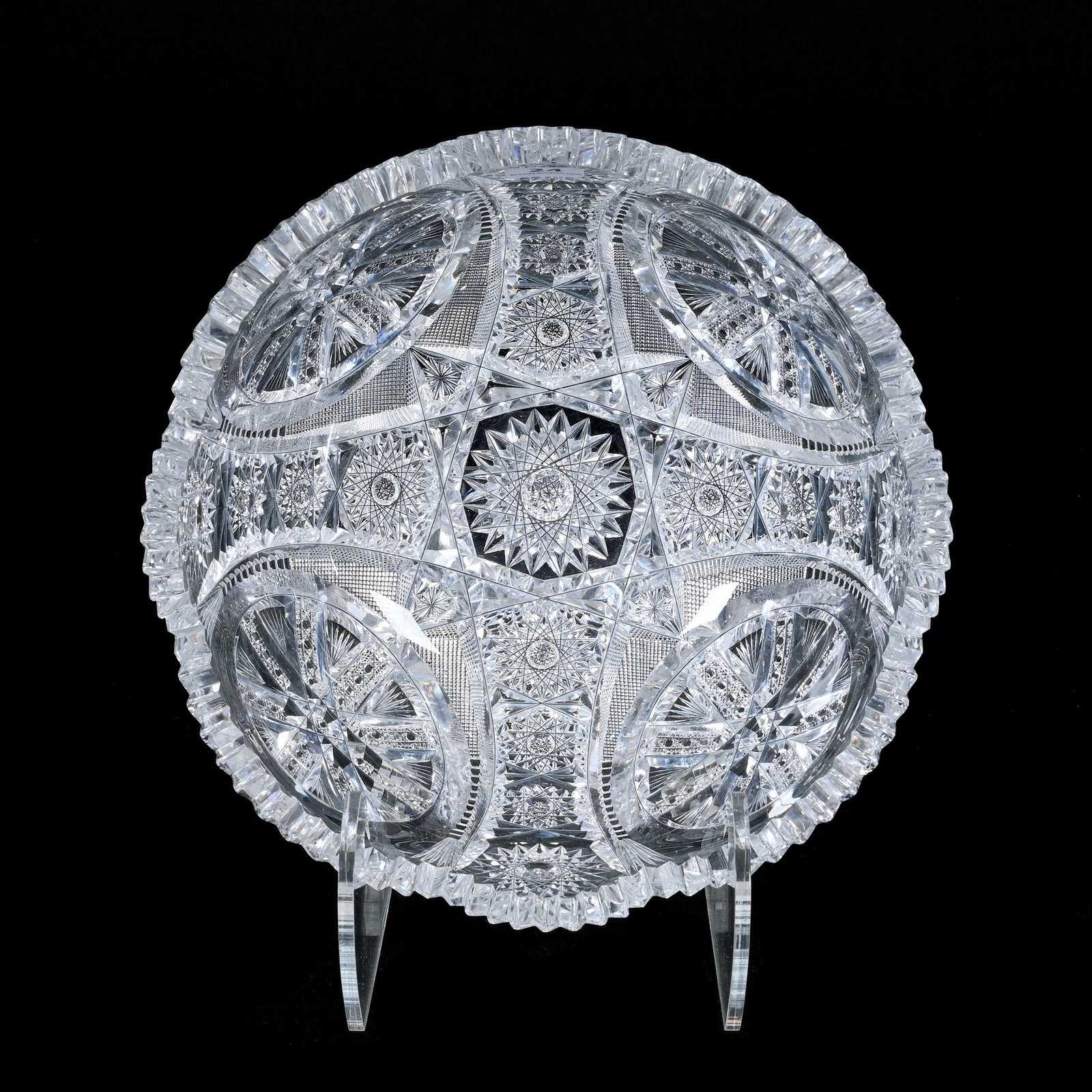 Bowl, ABCG, Signed Fry Chicago Pattern: Bowl, American Brilliant Cut Glass, Signed Fry Chicago Pattern, Shallow Chip On Inside Tooth, See Additional Photo 4.25" x 9", Flawless Blank, Indiana Private Collection. UPDATED 5/13/24: Shallow Chip