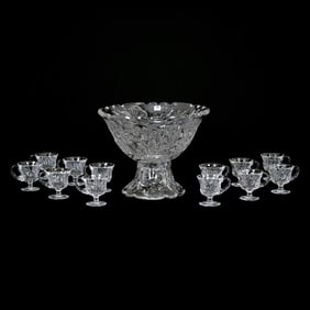 Punch Bowl, Two Part, & (12) Pedestal Cups, BPCG