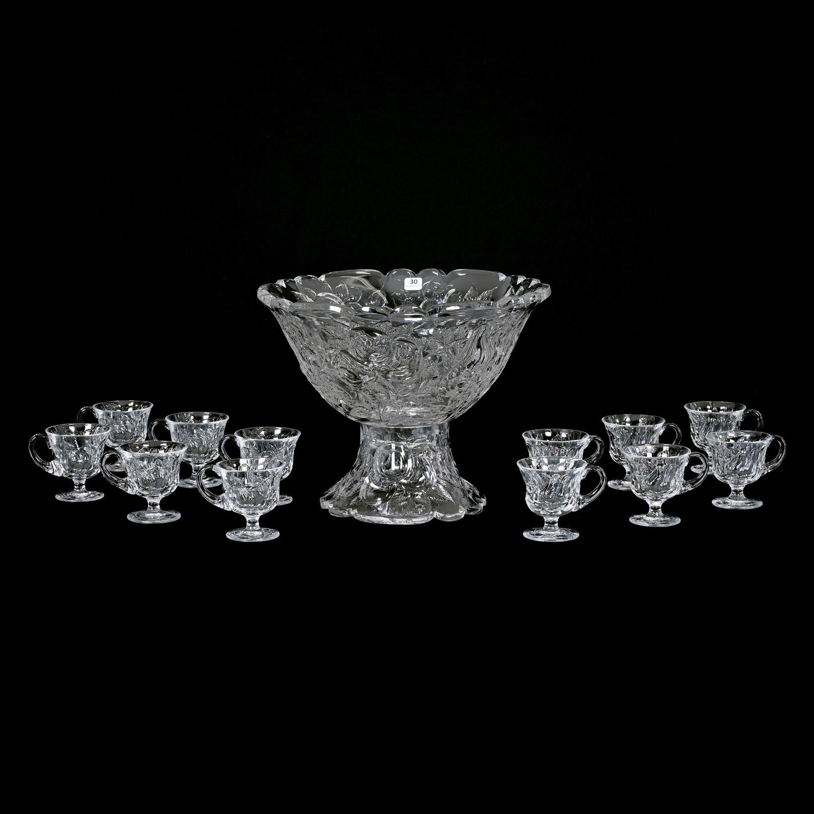 Punch Bowl, Two Part, & (12) Pedestal Cups, BPCG (1 of 8)