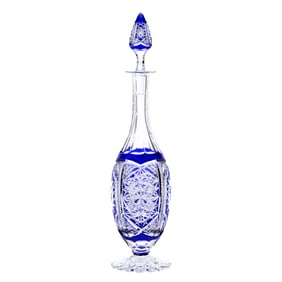 Pedestal Decanter, BPCG, Cobalt Blue Cut To Clear