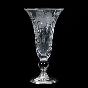 Trumpet Vase, ABCG, Engraved Iris By Hawkes