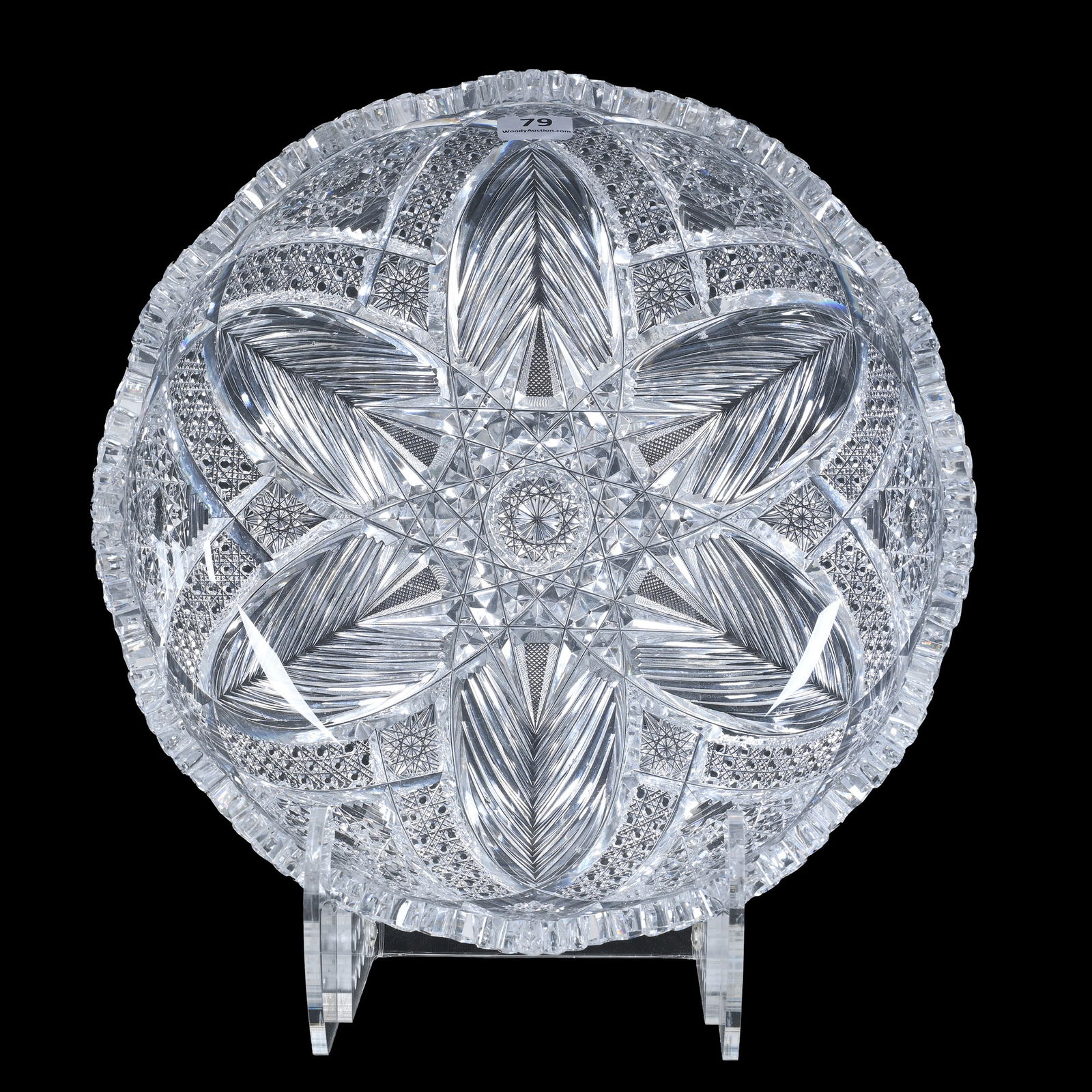 Bowl, ABCG, Silver Leaf Pattern By Pairpoint: Bowl, American Brilliant Cut Glass, Silver Leaf Pattern By Pairpoint, 3.25" x 10", Extra Clear Blank, One Tooth Chip, Missouri Private Collection.