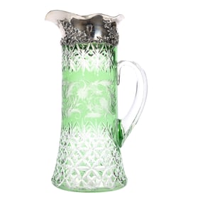 Tankard, ABCG, Green Cut To Clear, Sterling Spout