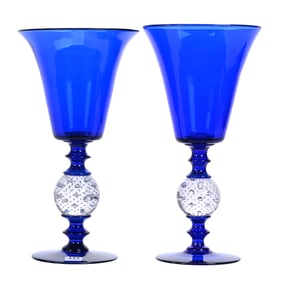 (2) Chalices, ABCG, Cobalt Blue By Pairpoint