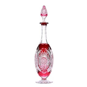 Pedestal Decanter, BPCG, Cranberry Cut To Clear