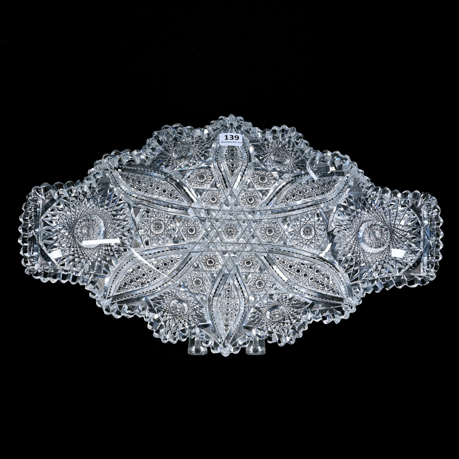 Ice Cream Tray, Lydia Pattern by Shotton, ABCG: Ice Cream Tray, Lydia Pattern by Shotton, American Brilliant Cut Glass, 16" x 9.25", Beautiful Hobstar, Vesica, Cane And Prism Motif, Fantastic Blank, The Estate of David Fuchshuber. UPDATED 5-18-24: 