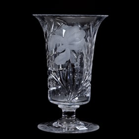 Pedestal Vase, ABCG, Signed Hawkes Gravic Iris