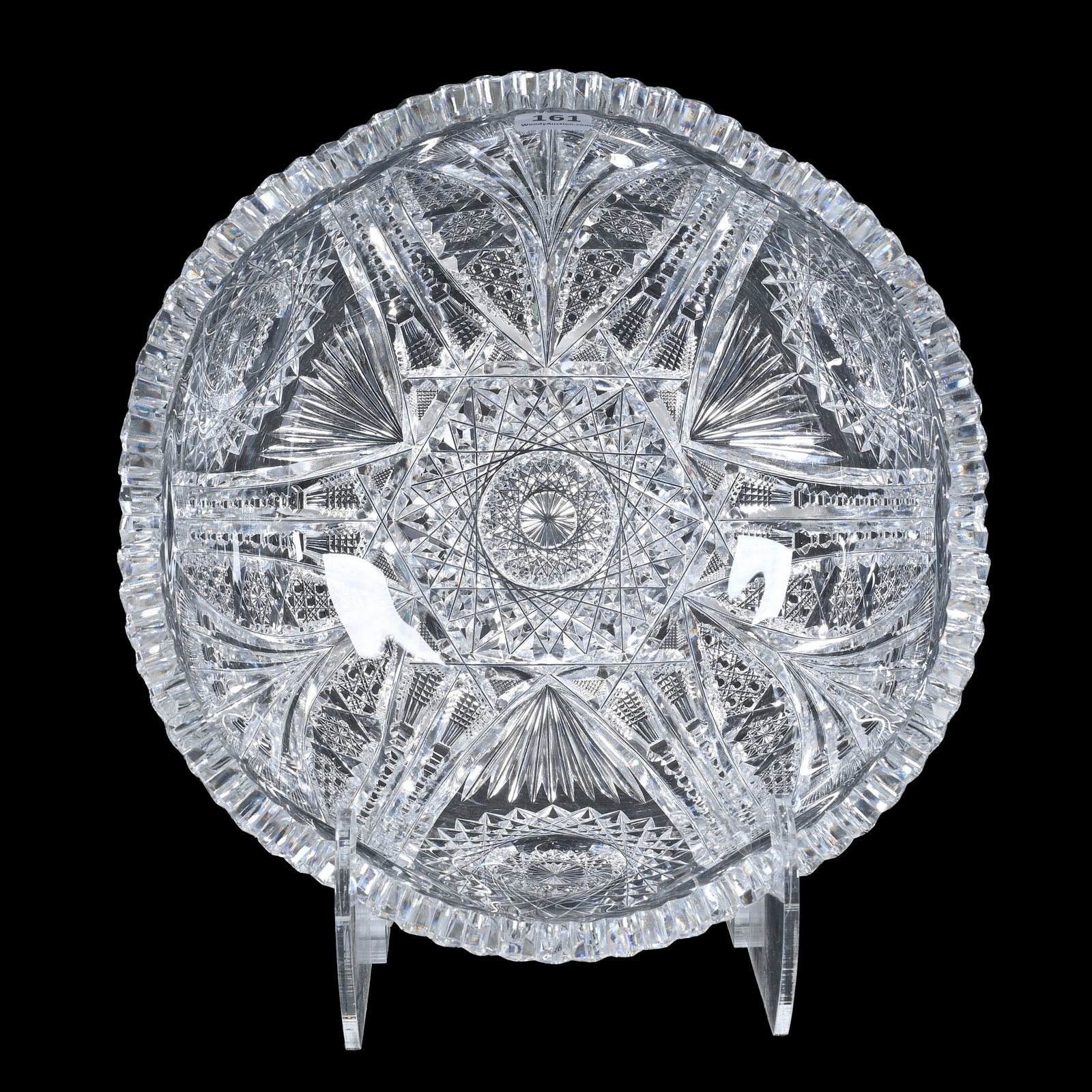Bowl, ABCG, Keystone Pattern By Pitkin & Brooks: Bowl, American Brilliant Cut Glass, Keystone Pattern By Pitkin & Brooks, 4.75" x 10", Two Teeth With Rim Chips, The Teddie And The Late Warren Biden Collection.