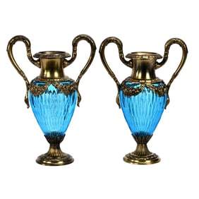 Pair Pedestal Urns, ABCG, Solid Blue