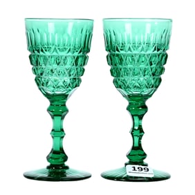 Pair Wine Stems, BPCG, Solid Dark Uranium Green