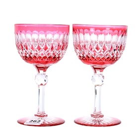 Pair Wine Stems, ABCG, Cranberry Cut To Clear