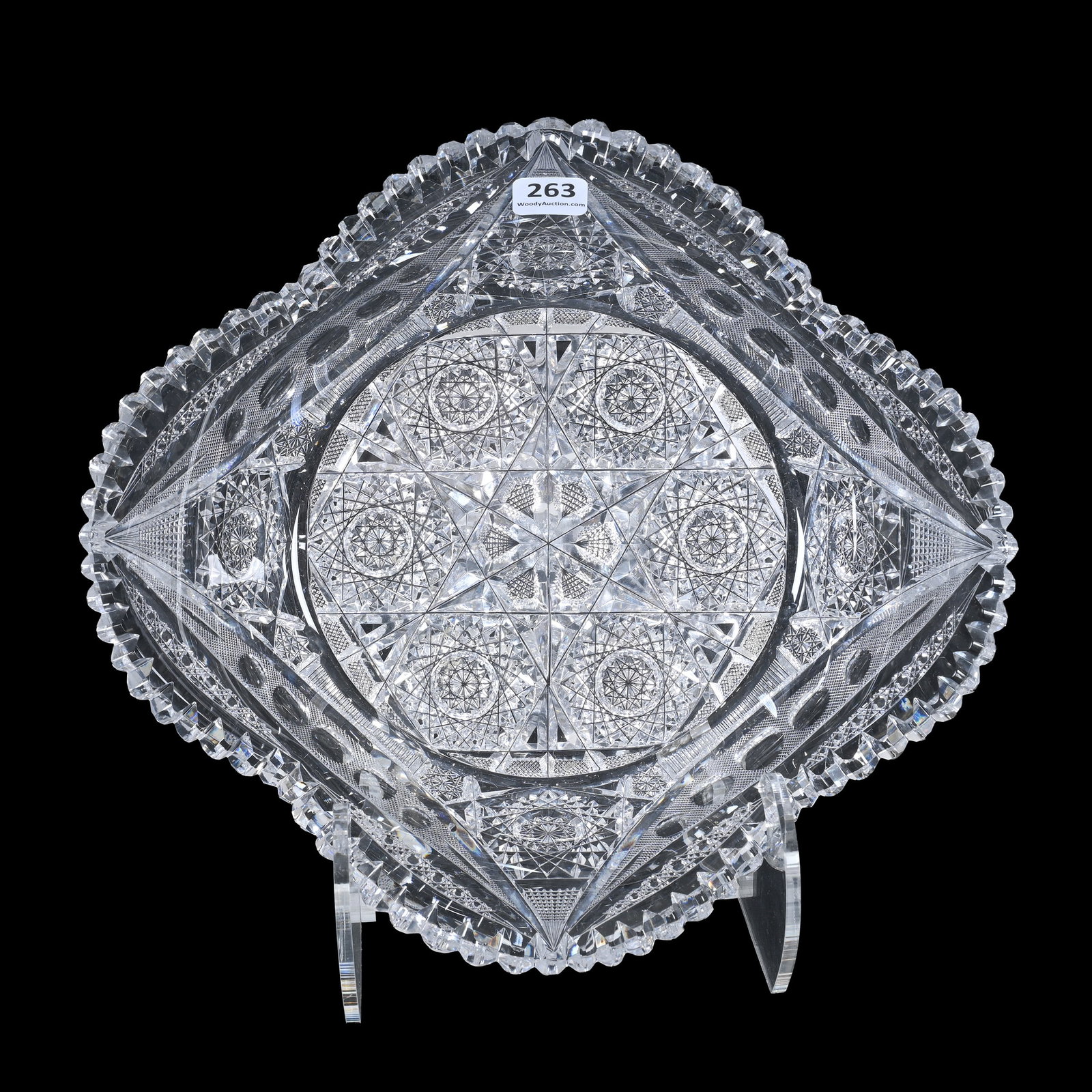 Bowl, ABCG, Modified Byzantine Type Pattern: Bowl, American Brilliant Cut Glass, Modified Byzantine Type Pattern, 3.5" x 11" x 10", Attributed To Meriden, Small Tooth Chip, The Estate Of Jean & Ralph Borelli.