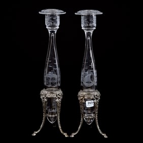 Pair Candlesticks, American Brilliant Cut Glass