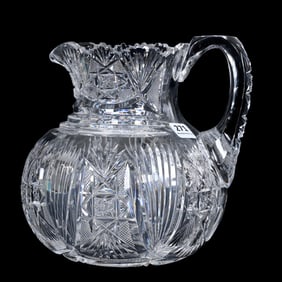 Pitcher, American Brilliant Cut Glass, Protean Pattern By Clark