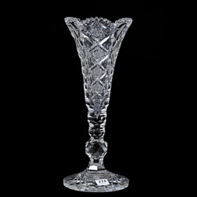 Trumpet Vase, ABCG, Signed Hawkes Queens Pattern