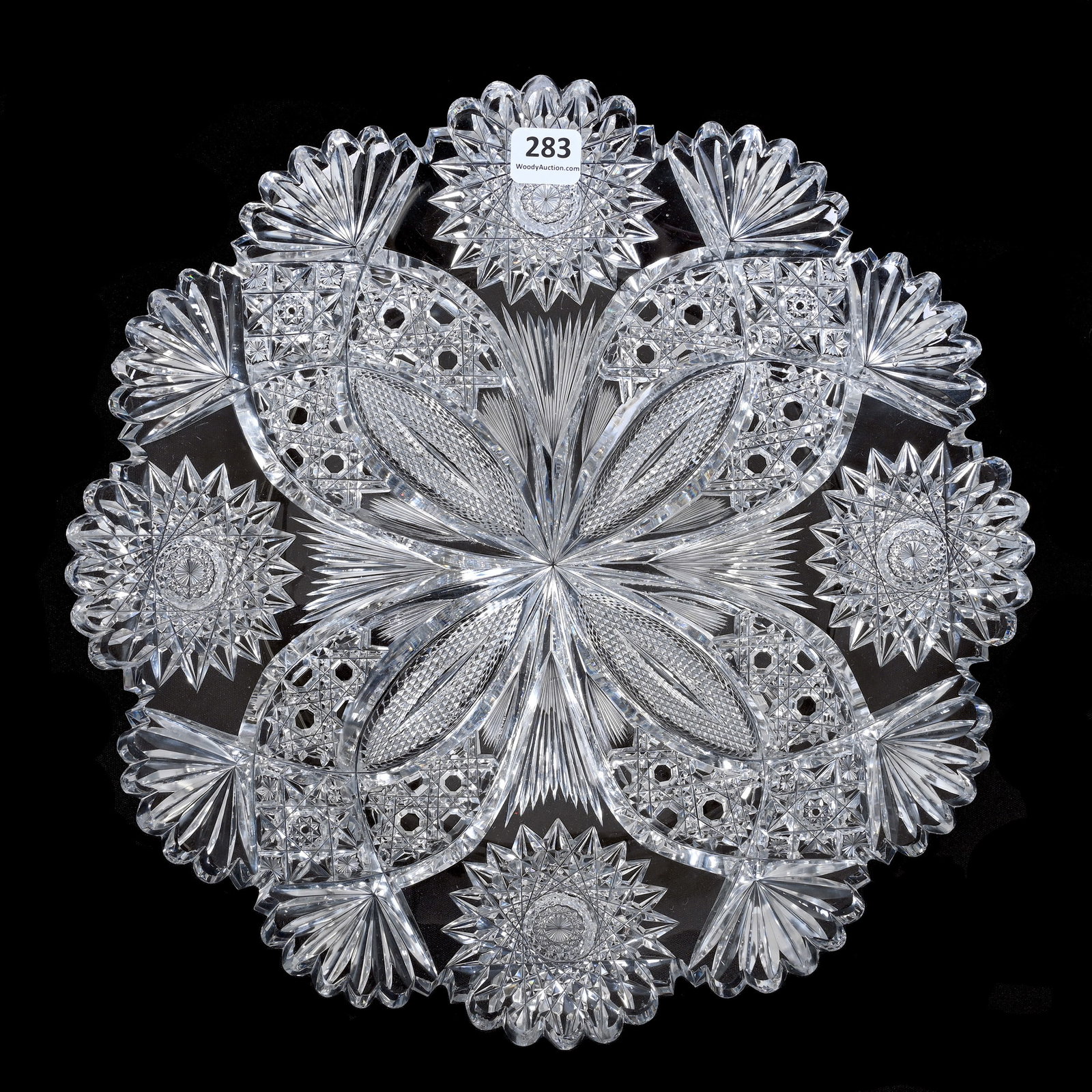 Round Tray, ABCG, Chrysanthemum By Hawkes: Round Tray, American Brilliant Cut Glass, Chrysanthemum By Hawkes, 12", Quality Blank, The Estate Of Jean & Ralph Borelli. UPDATED 5/14/24: A Small Tooth Chip, A Couple Of Pattern Chips, See Additiona