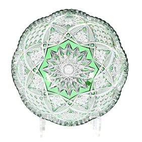 Bowl, American Brilliant Cut Glass, Green Cut To Clear