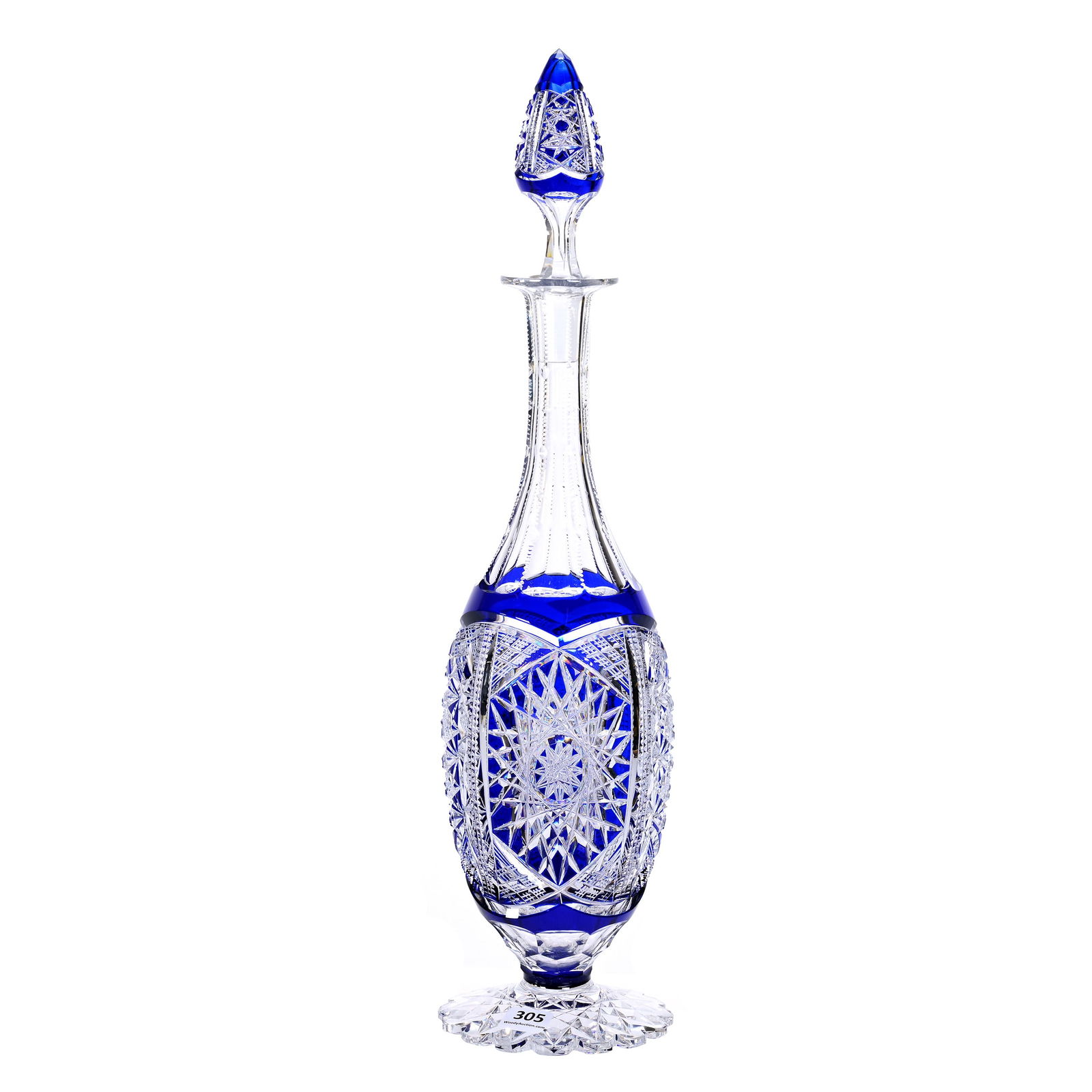 Pedestal Decanter, BPCG, Cobalt Blue Cut To Clear (1 of 3)