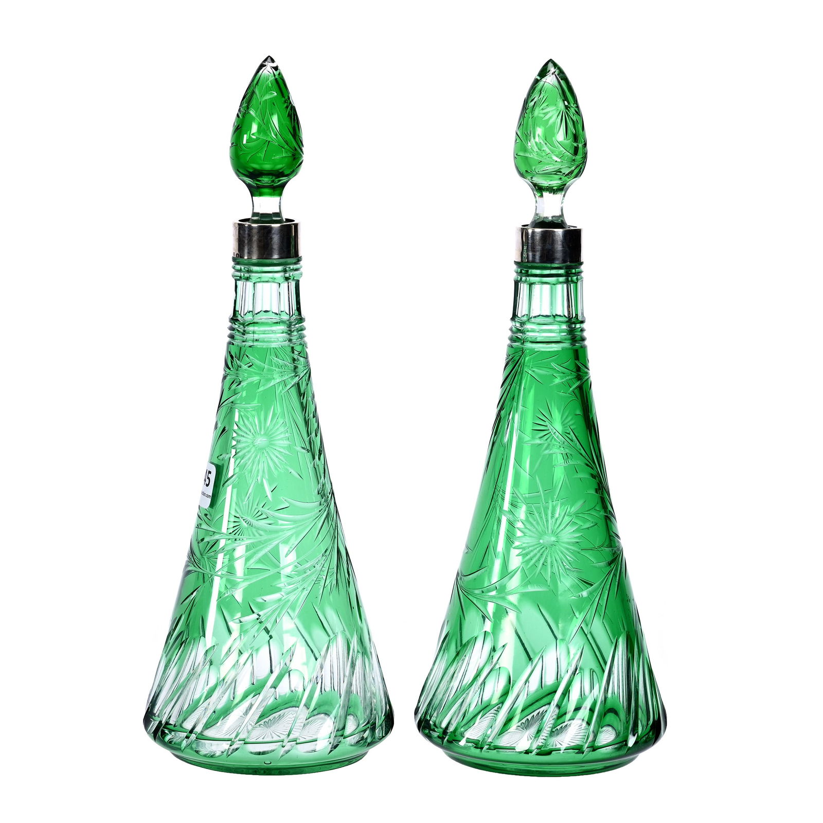 Pair Decanters, BPCG, Green Cut To Clear (1 of 5)