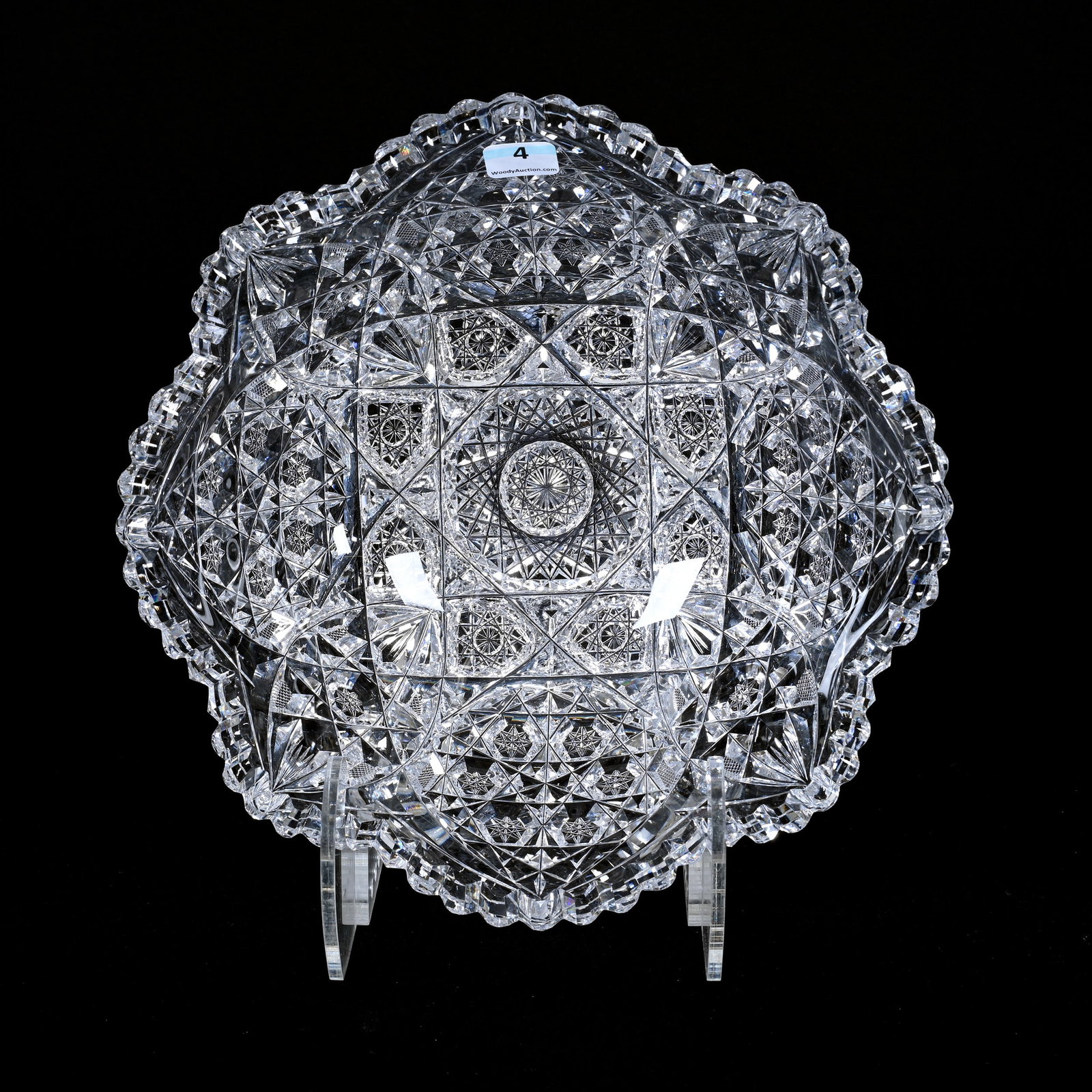 Bowl, ABCG, Limoges Pattern by J. Hoare: Bowl, American Brilliant Cut Glass, Limoges Pattern by J. Hoare, 3.75" x 10", Tooth Chip, Estate Of Jean & Ralph Borelli. UPDATED 5-15-24: Corrected Pattern and Maker, See Photos Of Mark.