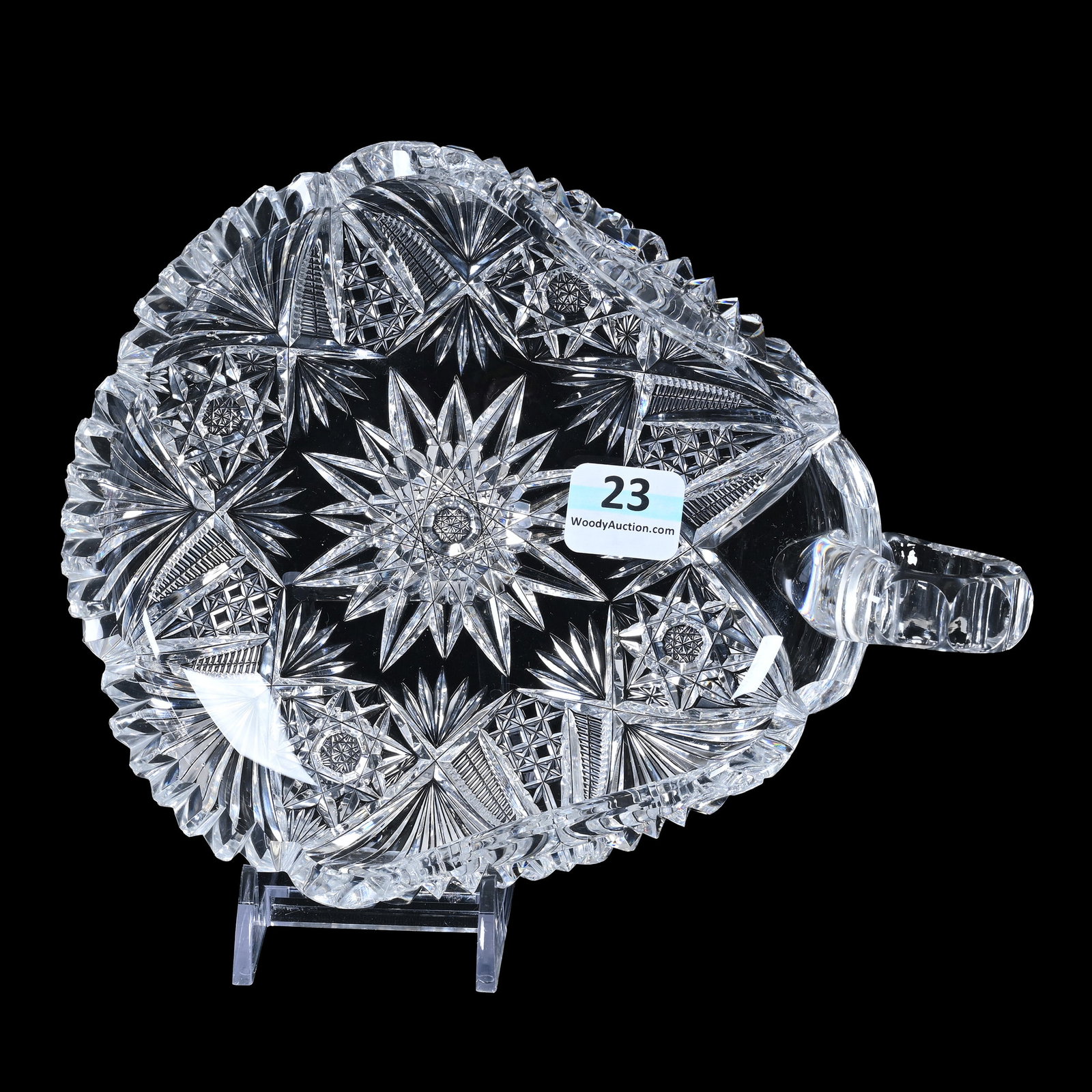 Folded Nappy, American Brilliant Cut Glass: Folded Nappy, American Brilliant Cut Glass, 1.75" x 7.25" x 5.75", Hobstar, Block, Zipper And Fan Motif, Estate Of Jean & Ralph Borelli.